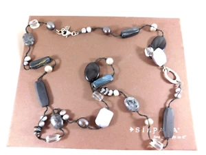 SILPADA Sterling Silver Hematite Black Horn DOWNTOWN Pearl Beaded Necklace N1796 - Picture 1 of 4