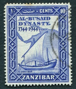ZANZIBAR 1944 10c ultramarine SG327 used NG Bicentenary of Al Busaid Dynasty C02 - Picture 1 of 1
