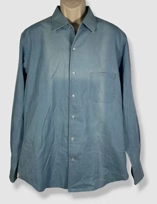 $625 Camisa Loro Piana Italia Para Hombre Azul Manga Larga Botón Algodón Bolsillo Talla XL Foto 1 de 3