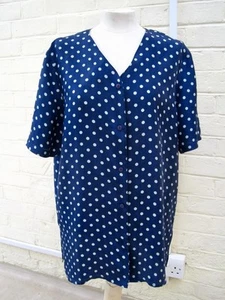 Pure silk blouse, polka dots Blue Short sleeves for summer Size is large - Picture 1 of 1