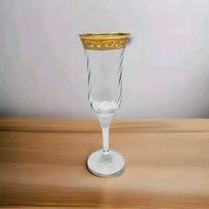 Vintage Champagnerflöte Gold geätzter Rand 6 Unzen 8,5" hoch Set Glas - Bild 1 von 6