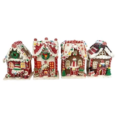 Battery Operated Lighted Clay Dough Gingerbread House Figurine 4 Piece Set - Image 1 of 4