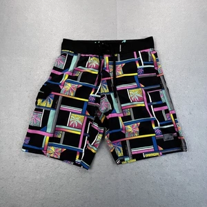 Maui and Sons Shorts Mens 32 Black Neon Palm Tree Swim Boardshorts 4 Way Stretch - Picture 1 of 16
