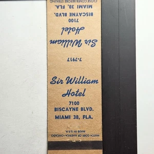 Sir William Hotel Miami 1950s Vintage Advertising Matchbook - Picture 1 of 3