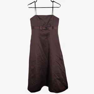 Davids Bridal Bridesmaid Midi Knee Dress NWOT Womens Sz 6 Brown Spaghetti Strap - Picture 1 of 6