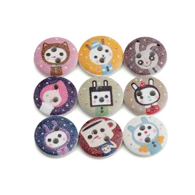 50PCS Painted Animal Theme Wood Buttons for Sewing Scrapbooking DIY Decor 15mm I - Image 1 of 3