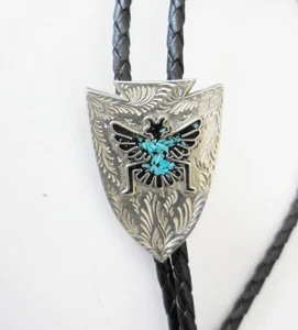CRAVATTA VINTAGE SOUTHWESTERN BOLO TURCHESE INDIANA FRECCIA GUERRIERO DESIGN - Foto 1 di 6