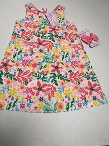 Tommy Bahama Girls Dress 4 Pink Bow Lined Floral Tropical Shift Lilly Style New - Picture 1 of 12