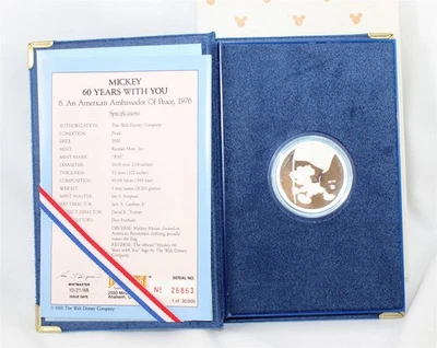 "An American Ambassador of Peace" Mickey Mouse .999 Silver Coin w/Box & COA - Image 1 of 4