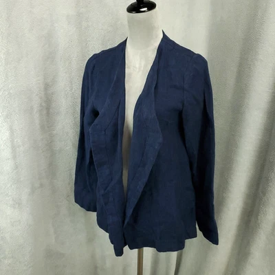 J Jill Linen Jacket Womens S Blue Open Front Cardigan Blazer Breathable Comfort - Image 1 of 4