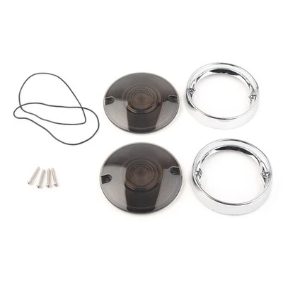 Bisel de señal de giro gris Len cubierta y anillos de ajuste para Harley Touring Road King 3-1/4" Foto 1 de 4