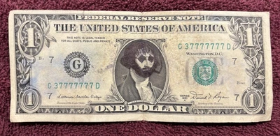 Seven In A  Row Fancy Serial Numbers On A One Dollar Bill - Image 1 of 2