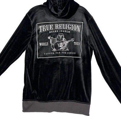 Sudadera con Capucha True Religion World Tour Para Hombre M Negra Manga Larga Cremallera Completa Terciopelo Foto 1 de 4
