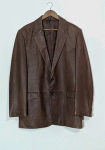 Circle S Dallas Texas Brown 100% Soft Leather Mens Sports Coat Blazer Sz 42L - Picture 1 of 9
