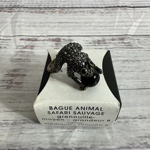 Avon Wild Safari Critter Ring Diamond Cut Black Rhinestone Frog size 8 New - Picture 1 of 7