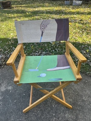 SILLA PLEGABLE DIRECTORES DE GOLF DE COLECCIÓN lona madera golf leer manchas Foto 1 de 4