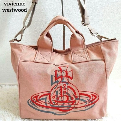 Vivienne Westwood Big Orb Print 2 Way Shoulder Bag Canvas Pink Rare - Image 1 of 4