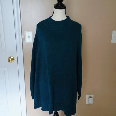 QVC-JOAN RIVERS CUELLO FALSO CUELLO TORTUGA SWING SUÉTER-VERDE AZULADO-ABERTURA LATERAL-TAN SUAVE-XL Foto 1 de 3