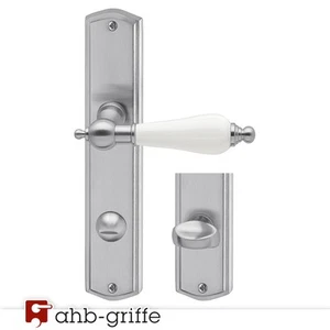 AHB Türgriff Oscar Langschild Chrom matt Porzellan weiß WC Türdrücker Türklinke - Bild 1 von 2