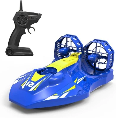 Barcos de control remoto aerodeslizador 2,4 GHz anfibio RC barcos motores dobles para piscinas Foto 1 de 4