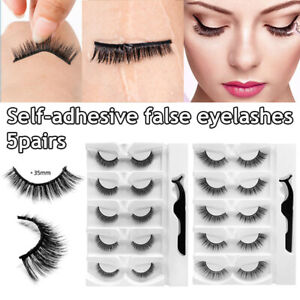 5 Pair Reusable Self-Adhesive Eyelashes Fake Eye Lashes Glue-Free Long Thick  
