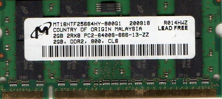 New Micron 2GB PC2-6400S 800MHz DDR2 Laptop/Notebook/Netbook/Tablet RAM Memory - Image 1 of 1