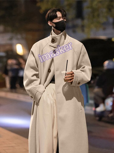 OFF WHITE Cappotto uomo coreano al ginocchio lana inglese ispessito caldo giacca a vento