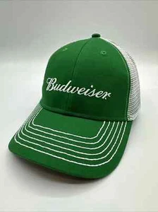 Budweiser Strapback Trucker Hat Green Embroidered Mesh Back Clover - Picture 1 of 6