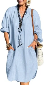 Women Oversized Long Sleeve Shirt Dress Summer Casual Blouse Tunic Dress Pullove - Picture 1 of 13