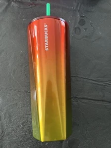 Bicchiere Starbucks 2022 Rosso Giallo Arancione Acciaio Inox Nuovo - Foto 1 di 7