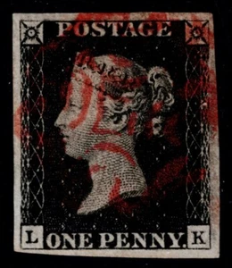 1840 1d Piastra Nera 1b LK 4m Grandi Margini Croce Rossa Molto Fine Usato Cat. £375,00 - Foto 1 di 1