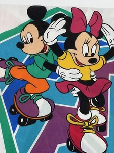 EUC Mickey Minnie Roller Skating Twin Size Flat Sheet Disney Bright Colors - Picture 1 of 5