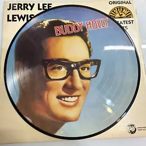 BUDDY HOLLY PICTURE DISC!!! w/ JERRY LEE LEWIS sleeve 1982 Denmark import VG+++ - Picture 1 of 9