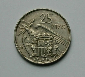 1968 SPAIN Coin - 25 Pesetas - (1957 68 in star) EF toned - edge lettering - Picture 1 of 2