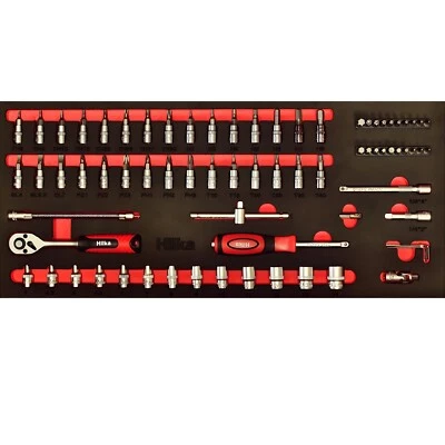 Hilka 75pc 1/4" Drive Socket Set Metric EVA Tray | Chrome Vanadium Ratchet Kit - Image 1 of 2