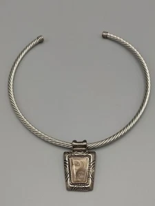 Vintage PREMIER DESIGNS Pearled Enamel Silver tone Pendant Collar Cable Necklace - Picture 1 of 10