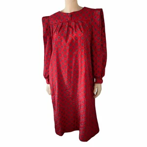 Vintage Gloria Vanderbilt Dress Large 1980s Shoulder Detail Print Red 18 Fits 12 - Picture 1 of 10