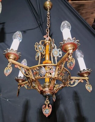 ANTIGUO ACCESORIO DE ARAÑA DE BAQUELITA DE BRONCE FUNDIDO ERA DECO RENACIMIENTO GÓTICO, RECONCABLEADO Foto 1 de 4