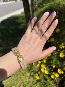 JUDITH RIPKA 925 STERLING SILVER, LEATHER & CUBIC ZIRCONIA BRACELET GOLD OVERLAY - Picture 1 of 7