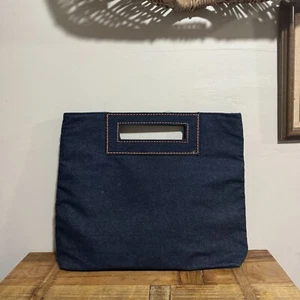 Napoleon Perdis Denim Handbag - Large Square Bag with Orange Stitching - Picture 1 of 5