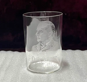 Antique Pre-Prohibition President McKinley Etched Clear Glass Drinking Tumbler - Picture 1 of 6