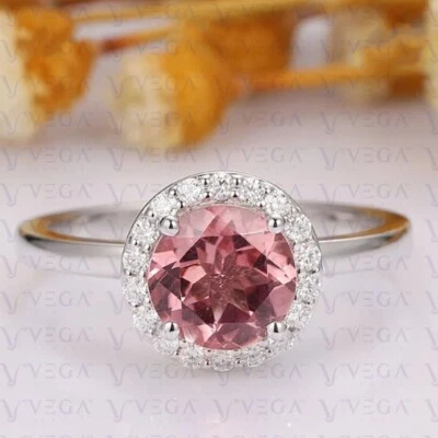 3.27Ct Round Cut Natural Tourmaline Diamond Engagement Ring 14K Solid White Gold - Imagem 1 de 4
