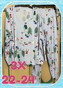 Neu mit Etikett Joyspun hellblau Eisbär Urlaub Pyjamahose Set Plus 3X 22W-24W - Bild 1 von 9