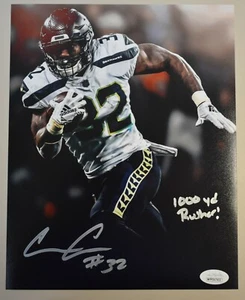 JSA COA Chris Carson Seahawks Signed 8x10 Autographed w/1000 Yard Rusher Photo K - Picture 1 of 3