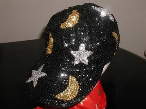 GORRA DE BÉISBOL NEGRA LENTEJUELAS LUNA Y ESTRELLAS MAGO ASTROLOGÍA ESTRELLAS UNISEX ¡NUEVA! - Imagen 1 de 1