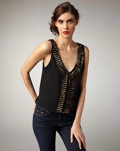 NWT Women's Patterson J. Kincaid Black Gala Sequin Sleeveless Top Sz M Medium - Picture 1 of 12