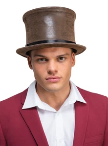 Sombrero de Gamuza Marrón Adultos Vestido Elegante Victoriano Caballero Hombres Damas - Imagen 1 de 2