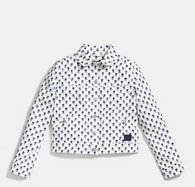 Chaqueta Jean Coach Badlands Floral Nueva con Etiquetas F85742 Talla S, NUEVA Blanco Azul Flores Foto 1 de 4