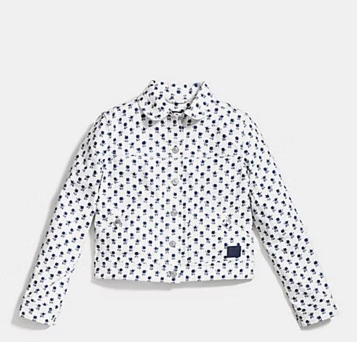 Giacca jeans Coach Badlands floreale nuova con etichetta F85742 taglia S nuova bianca blu fiori