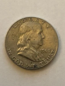 90% Silver 50c 1963 D Franklin Silver Half Dollar VG Very Good - Picture 1 of 2